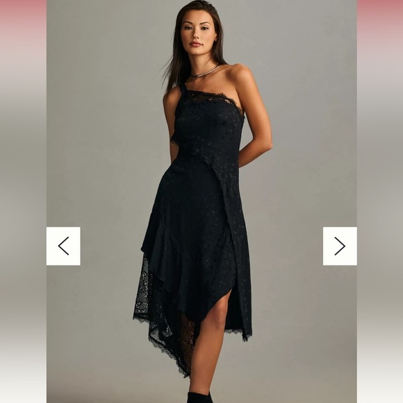 NWT By Anthropologie Asymmetrical Black Lace Maxi Dress Size 8 - Picture 1 of 14